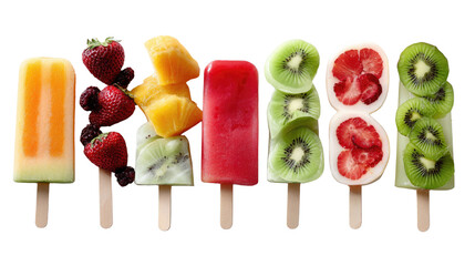 Icy Delight: An array of colorful fruit popsicles beckon with refreshing sweetness, each a vibrant testament to summer bliss.