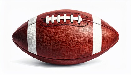 A high-angle photograph of a detailed, new american football, isolated on white