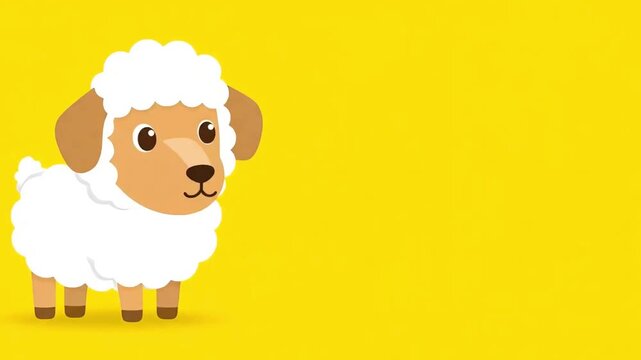 Cute Cartoon Sheep on a Bright Yellow Background.