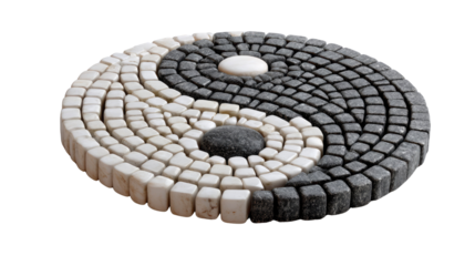 Yin and Yang Harmony: A meticulously crafted mosaic showcases the ancient balance of Yin and Yang, symbolizing the duality and interconnectedness of all things in the universe. 