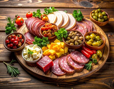 Traditional Serbian Meze Platter with Smoked Meats and Cheese