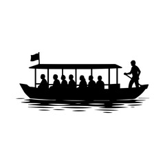 Boat Ride Silhouette Group on Water with Rowing Captain Icon