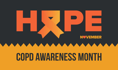COPD Awareness Month in November. Chronic Obstructive Pulmonary Disease. Celebrated annual in United States. Medical health care and awareness design. Poster, card, banner and background. Vector