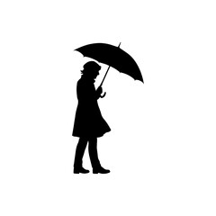 Person Walking with Umbrella Silhouette Rain Weather Vector Art