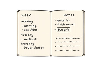 Hand drawing weekly planner and notes agenda on transparent background