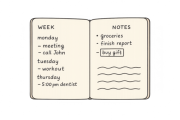 Hand drawing weekly planner and notes agenda on transparent background