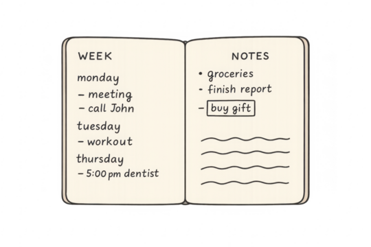Hand drawing weekly planner and notes agenda on transparent background