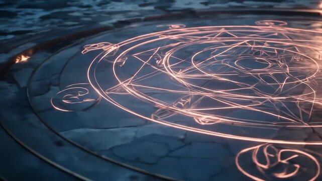 Glowing magic circle illustration with abstract pattern on textured surface
