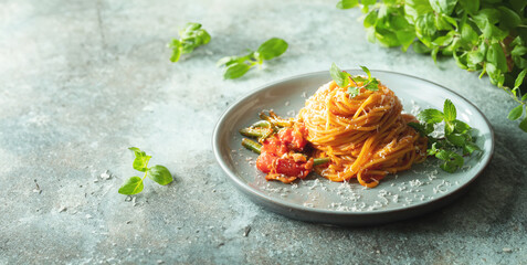 Tomota Sauce Pasta with Herbs and Cheese