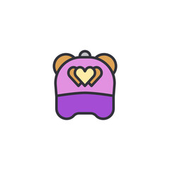 Vector icon of a purple handbag with heart design, symbolizing feminine fashion, cute accessories, and modern women’s lifestyle illustration.