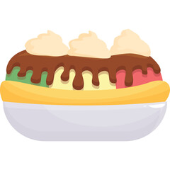 Dessert Banana Split With Three Scoops Ice Cream Chocolate Sauce Whipped Cream And A Banana In A White Bowl