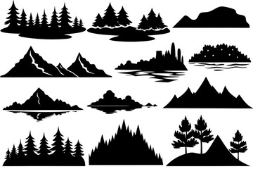 River and Lake Silhouette Vector Set Isolated on White Background