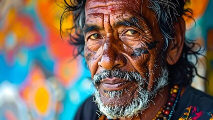 Resilient portrait of indigenous man with characterful wrinkles and textured skin