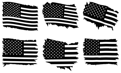 Dynamic distressed American flags in bold graphic style perfect for patriotic designs and impactful branding applications.