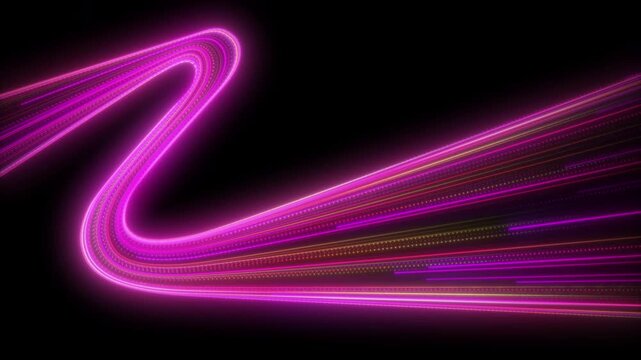 High speed pink line abstract technology background digital fiber hi tech concept. speed light line motion blur on dark background, data transfer simulation.