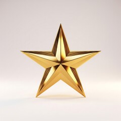Fototapeta premium Golden Star Standing on White Surface in Studio Lighting Minimalist Design
