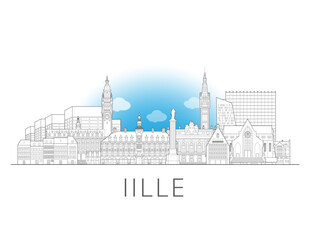Fototapeta premium Lille, France, cityscape illustration skyline drawing