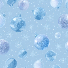Christmas balls in blue shades. New Year's background.