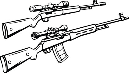 Powerful sniper rifles with scopes ready for tactical precision, sharp shooting, and competitive marksmanship training