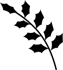 Branch of Holly with no berries Silhouette. Vector illustration of holly branch. Transparent background. SVG. © 素真 莊