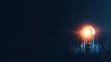 Fototapeta premium marketing strategy content behavior. Illuminated light bulb symbolizing innovation against a dark background.