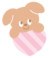 Cute illustration of puppy and pink stripe heart for decoration, print, label, sticker, animal, pet shop, vet, adopt and rescue animals, dog cartoon, pet lover, patches, brooch, name tag, sticker 