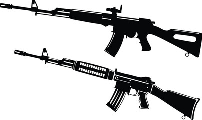 Bold rifle silhouettes offering a powerful design element for military themes, gaming concepts, or action-oriented projects, vector image