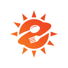 Sun Spoon Fork Food Energy Logo For Restaurant Brand Identity Modern Minimal Design Template Icon


