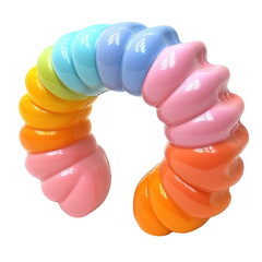 Close up of a colorful curved toy made of connected rounded segments transparent background, png