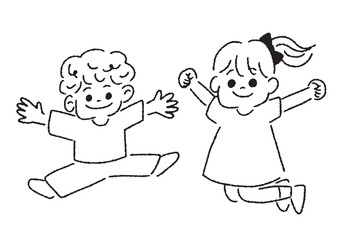 ジャンプする子どものイラスト 線画