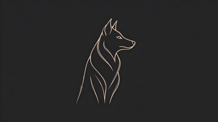 Obraz premium Elegant wolf silhouette logo with thin lines, gold on dark background, minimal luxury design.Concept: Branding, luxury logo design, strength and elegance symbolism, minimalism, modern and premium iden