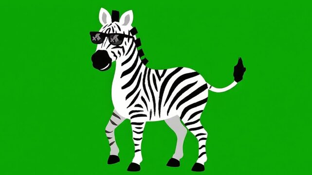 Zebra Fun - Animated Character with Sunglasses on Green Screen.
