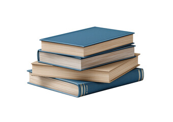 Stack of blue and beige hardcover books isolated on a transparent background