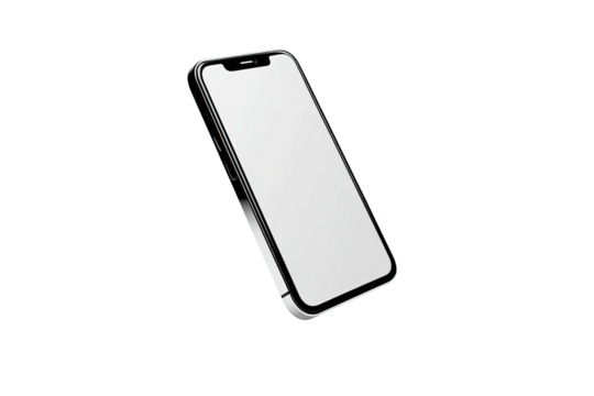 Modern mobile device with a blank screen, angled against a stark black background