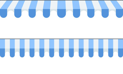 Blue and white awning striped canopy for decorating a banner isolated on a white background. Vector illustration flat design for poster.