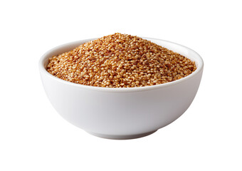 White bowl of quinoa isolated on a transparent background