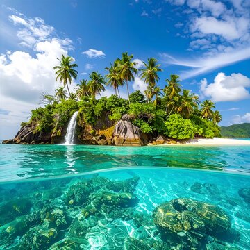 Tropische Insel mit einem Wasserfall