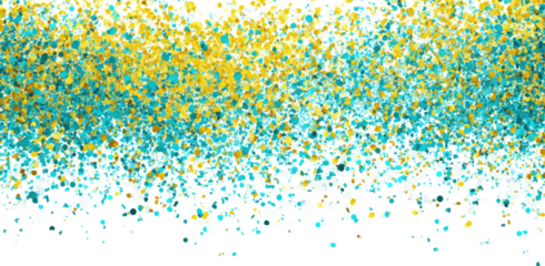 Abstract artwork featuring a spray-painted effect with teal, yellow, and white colors and a black outline