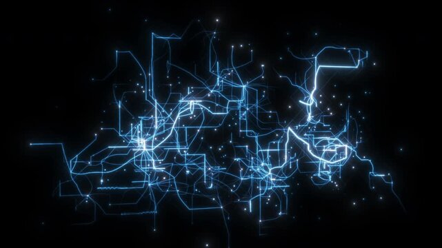 Abstract glowing grid growth of data line in a technology network. Technology blockchain connection, Artificial Intelligence, and Big data transfer concepts, Futuristic innovation digital data analysi