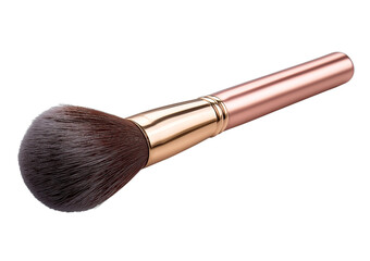 Rose gold makeup brush with fluffy bristles isolated on a transparent background