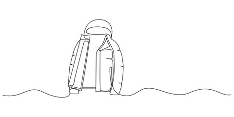 Continuous Line Drawing of a Winter Jacket with Hood,Continuous Line Drawing of a Puffer Jacket,Minimalist One Line Art of a Casual Jacket,