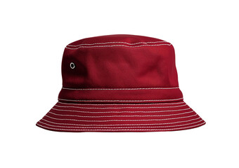Red bucket hat with white stitching isolated on a transparent background 2