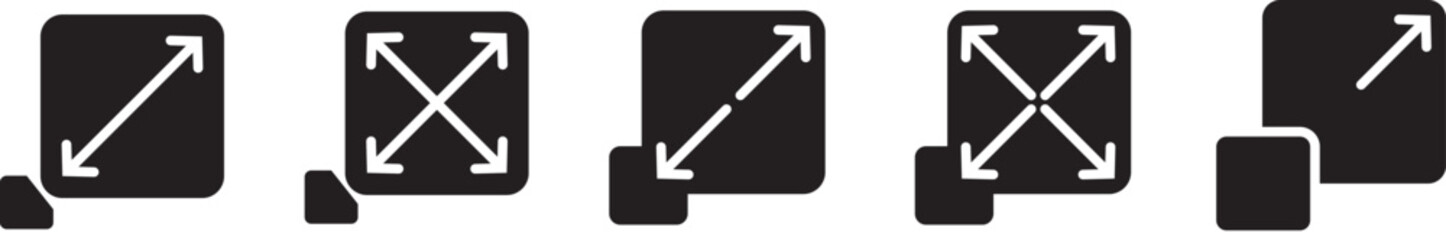 maximize and minimize icons. expanding arrow. Size scale expand icon symbol. Expand icon vector set full screen