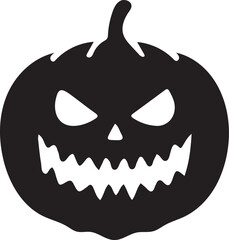 Spooky black silhouette of a jack o lantern pumpkin with scary face
