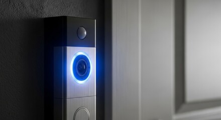 Illuminated Smart Doorbell on a Dark Door Frame.