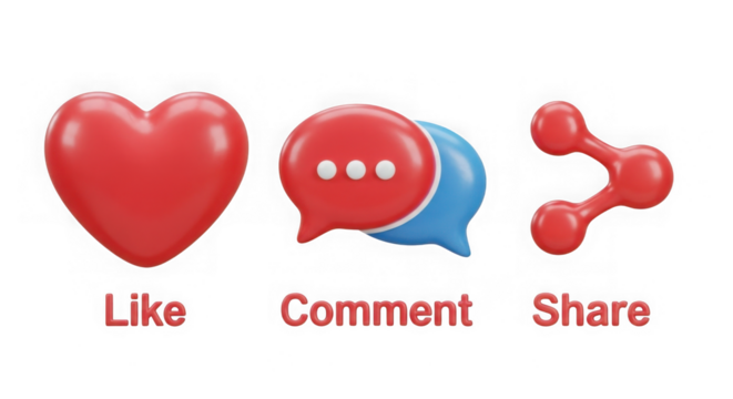 3d Like Comment Share Social Media Engagement Icons