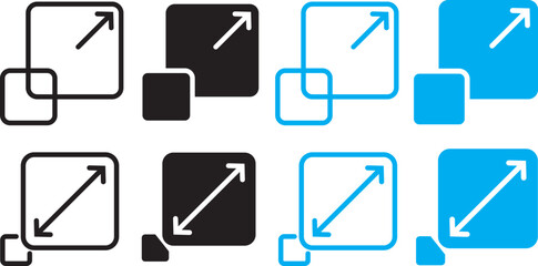 maximize and minimize icons. expanding arrow. Size scale expand icon symbol. Expand icon vector set full screen