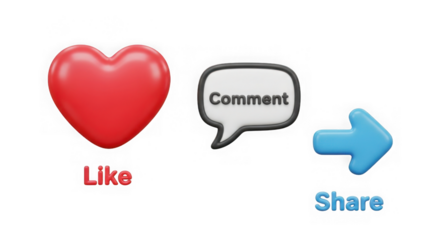 3d Social Media Like Comment Share Icons On Black Background