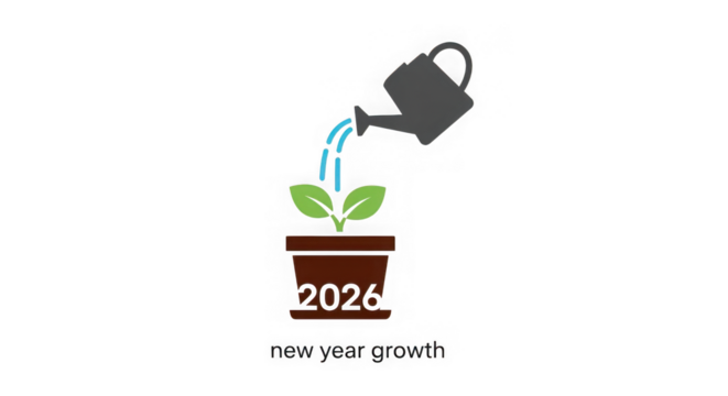 2026 New Year Growth Concept With Watering Plant Icon