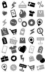 Seamless black and white vector pattern background — minimal sale icons